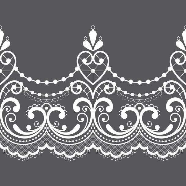 Alencon French seamless lace vector pattern, openwork ornament textile or embroidery design in white on gray background - Vector, Image