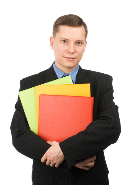 Businessman with colored folders - Фото, зображення