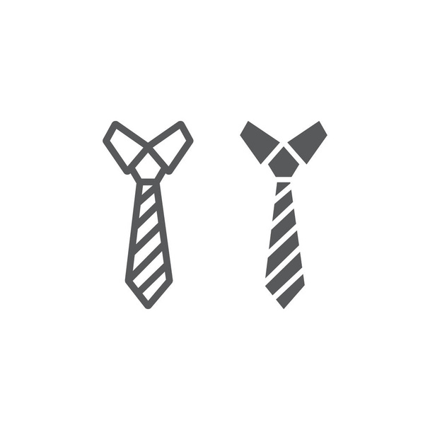 Krawattenlinie und Glyphen-Symbol, Kleidung und formale, Krawattenzeichen, Vektorgrafik, ein lineares Muster auf weißem Hintergrund. - Vektor, Bild