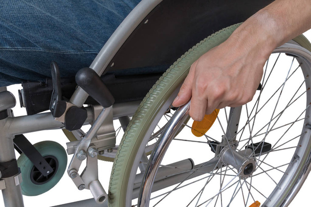 Handicapped disabled man sitting on wheelchair. - Zdjęcie, obraz