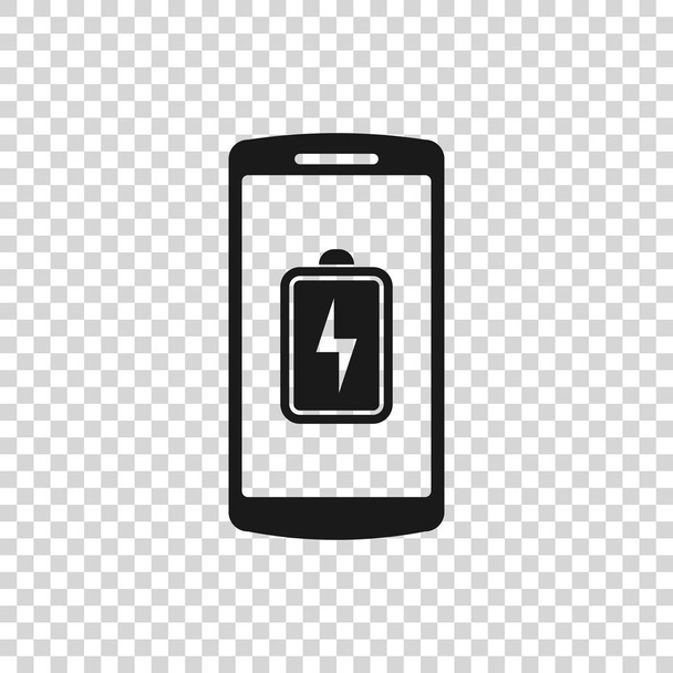 Το εικονίδιο φόρτισης της μπαταρίας του γκρι smartphone απομονώνεται σε διαφανές φόντο. Τηλέφωνο με χαμηλή φόρτιση μπαταρίας. Απεικόνιση διανυσματικών φορέων - Διάνυσμα, εικόνα