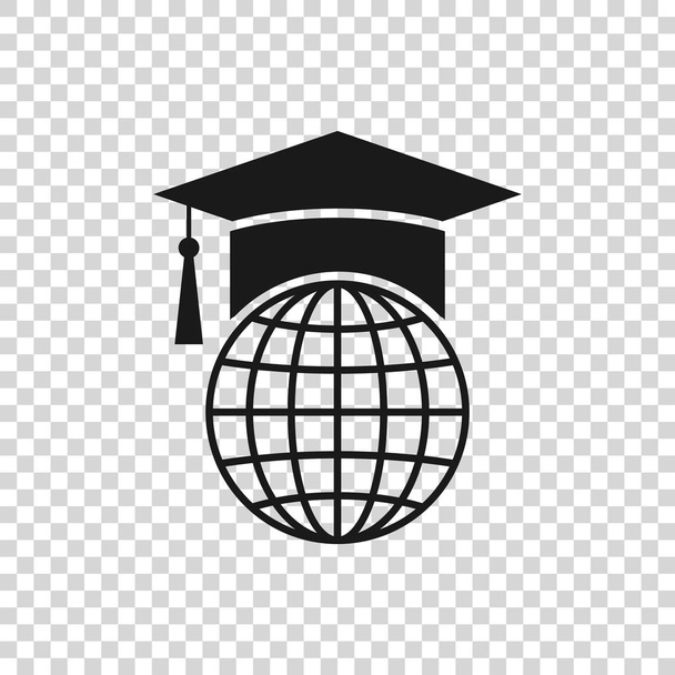 Grey Graduation cap on globe icon isolated on transparent background. World education symbol. Online learning or e-learning concept. Vector Illustration - Vector, Image