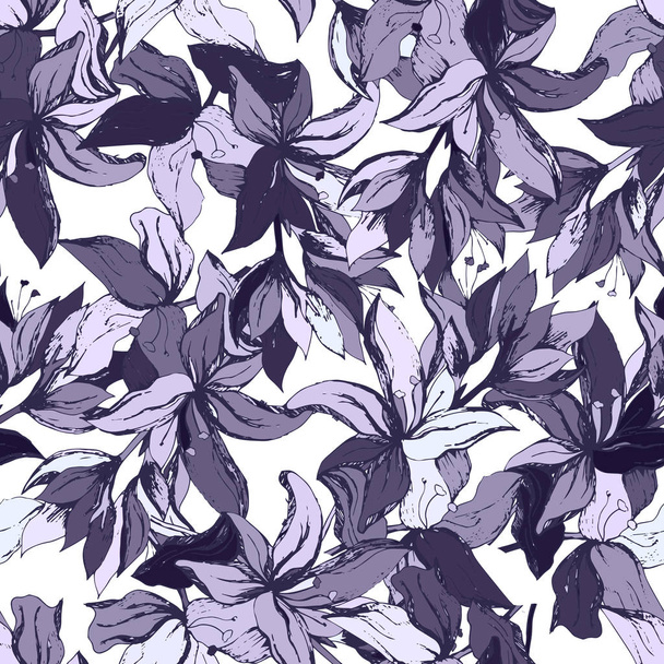 Vintage Hintergrund mit violetten Blüten. Endlose botanische Textur für Ihr Design, Fliesen und Stoff. - Vektor, Bild