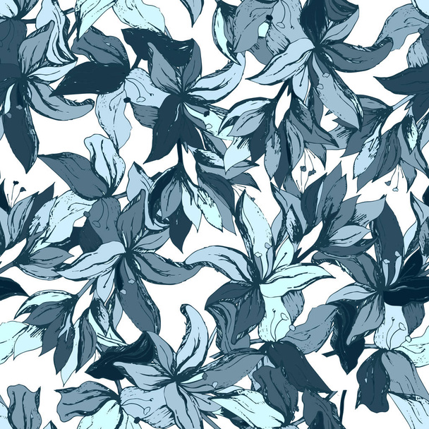 Vintage background with green flowers and leaves. Endless botanical texture for your design, tile and fabric. - ベクター画像