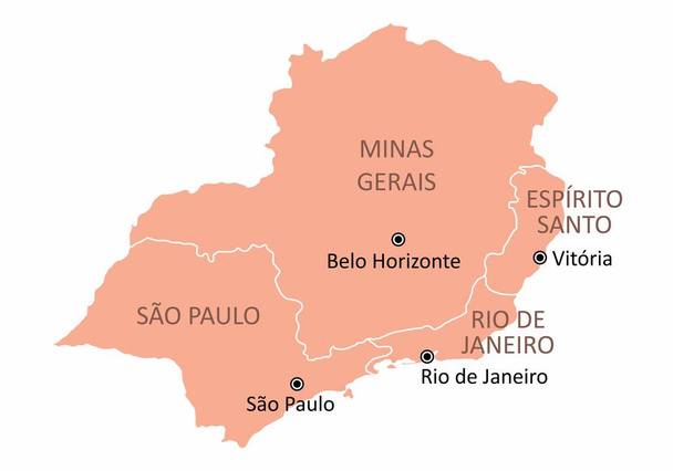 Karte der Region Brasilien Südosten - Vektor, Bild