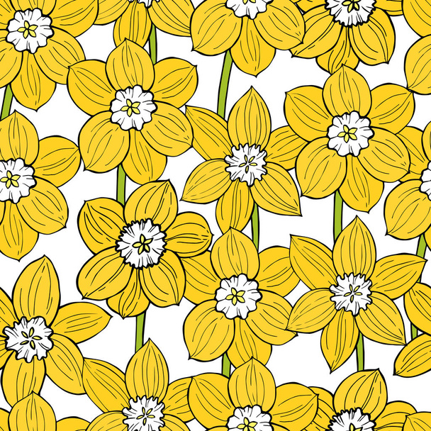 Frühling nahtlose Muster mit handgezeichneten Blumen.  - Vektor, Bild