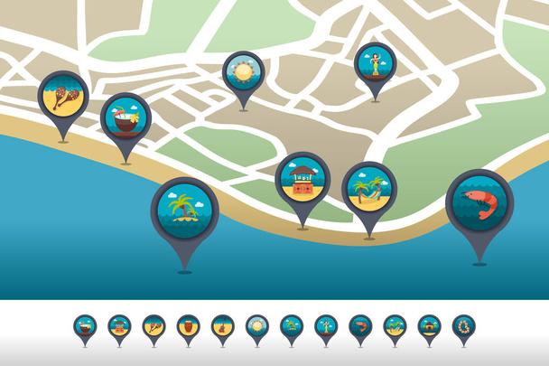 Isla playa pin mapa icono situado en el mapa
 - Vector, imagen