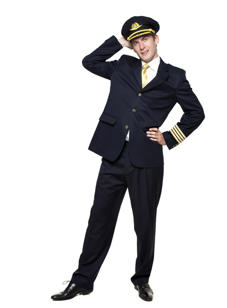Young man in the form of a passenger plane pilot - Foto, afbeelding