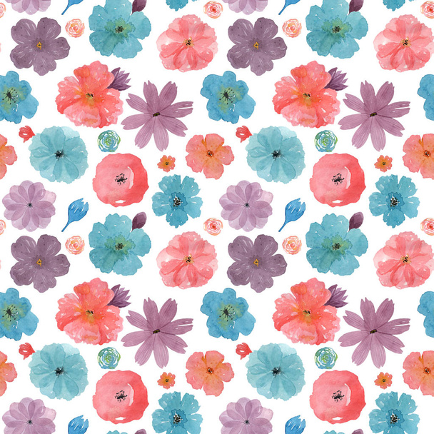 Watercolor floral pattern. Seamless illustration on white backgr - Φωτογραφία, εικόνα