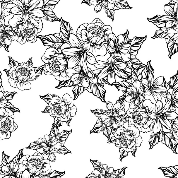 vector illustration of vintage flowers pattern background - Wektor, obraz