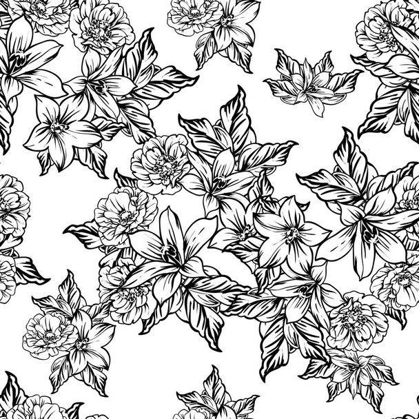 vector illustration of vintage flowers pattern background - Vektör, Görsel