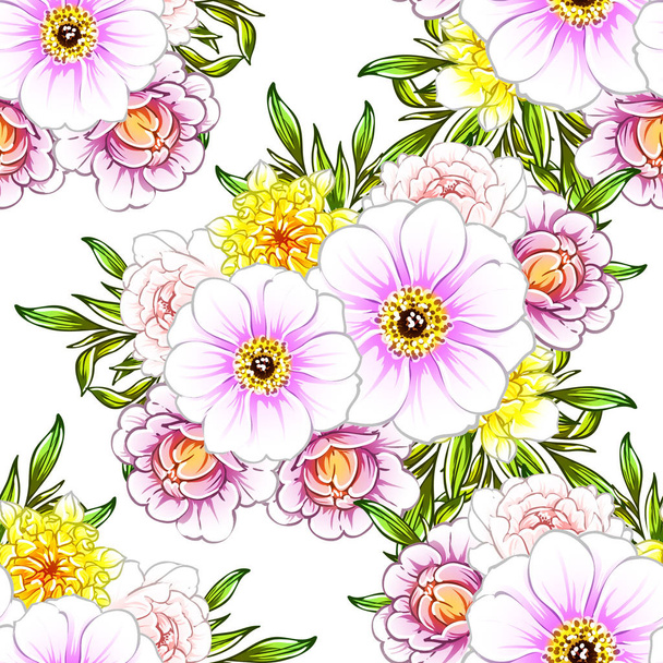 vektoros illusztráció fényes virágok mintás háttérrel - Vektor, kép