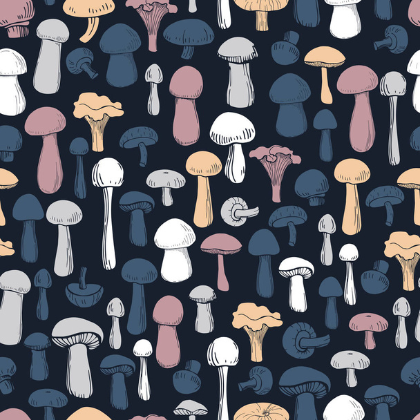 Ručně kreslené houby. Bezešvý vektorový vzorec - Vektor, obrázek