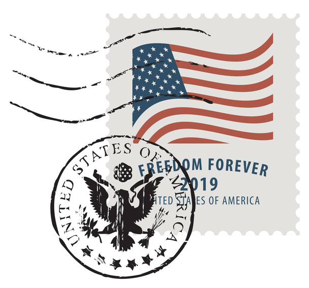 Timbro postale con l'immagine della bandiera americana
 - Vettoriali, immagini
