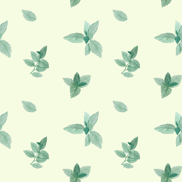 Seamless watercolor pattern. Drawn leaves for packaging, wallpaper, fabric. Design element. Watercolor painted leaves. Elegant leaves for art design.  - Fotoğraf, Görsel