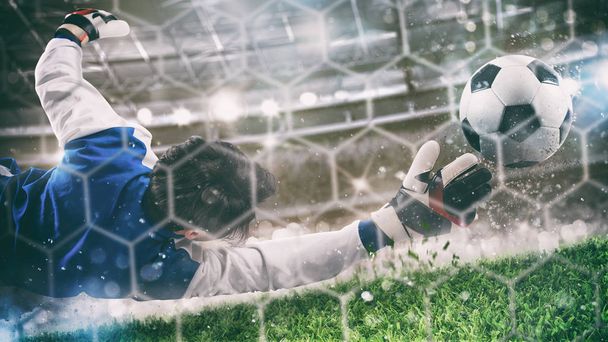 Goleiro pega a bola no estádio durante um jogo de futebol - Foto, Imagem