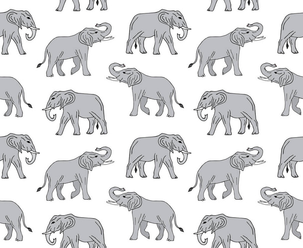 seamless pattern of gray hand drawn elephant - Vector, Imagen