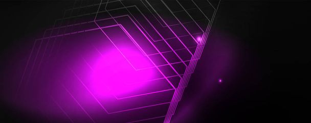 Glanzende Neon techno sjabloon. Neon lijnen achtergrond, 80s stijl laserstralen - Vector, afbeelding