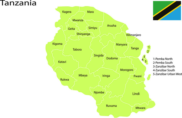 Tanzania Mapa polityczna wektor ilustracja - Wektor, obraz