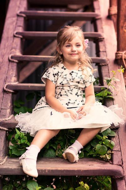 Charming little girl in a beautiful dress outdoor - Foto, immagini