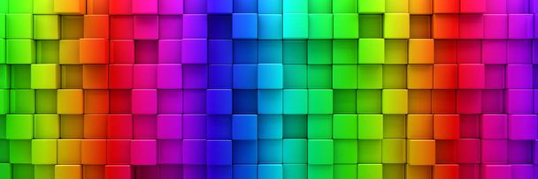 カラフルなブロックの虹背景 3 d レンダリングを抽象化します。 - 写真・画像