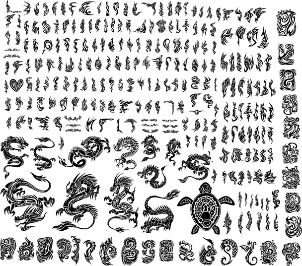 icónicos dragones tatuaje tribal vector conjunto
 - Vector, Imagen