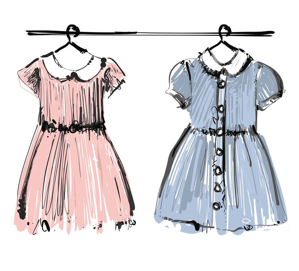Baby dress on hangers for your design. Fashion sketch - Vector, Image