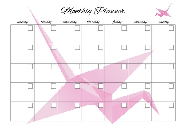 Monthly planner universal for any month with clean empty places. You can enter your numbers. With origami - Vector, Image