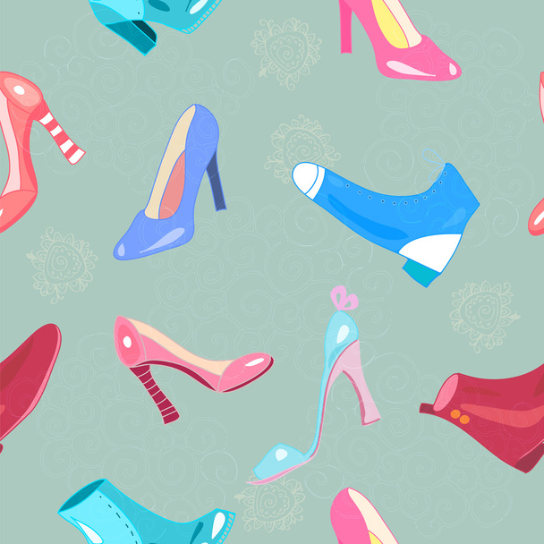 Retro seamless pattern with shoes - Вектор,изображение