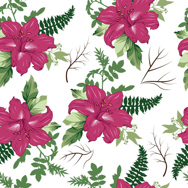 beautiful flower branches with leaf vector seamless pattern - 写真・画像
