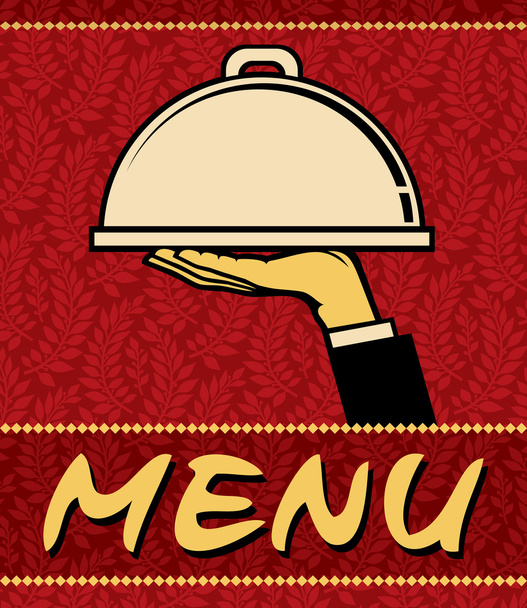 Restaurant menu design (restaurant icon with tray of plate in hand) - Vector, Image