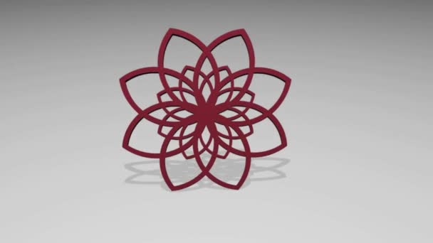 Αφηρημένο κύκλος 3D κόκκινο Ροζέτ σε ανοιχτό γκρι φόντο, γεωμετρικό λογότυπο - Πλάνα, βίντεο