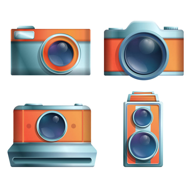 ícone conjunto de câmeras vintage desenhos animados em um fundo branco, vecto
 - Vetor, Imagem