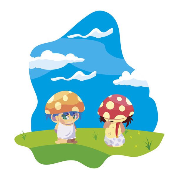 elfes champignons dans le jardin personnages magiques
 - Vecteur, image