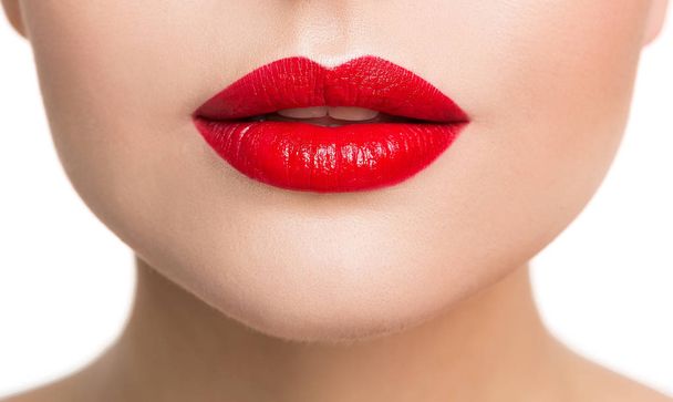 Lips Beauty Closeup, Woman Face Make Up, Red Lipstick Close Up - Фото, зображення