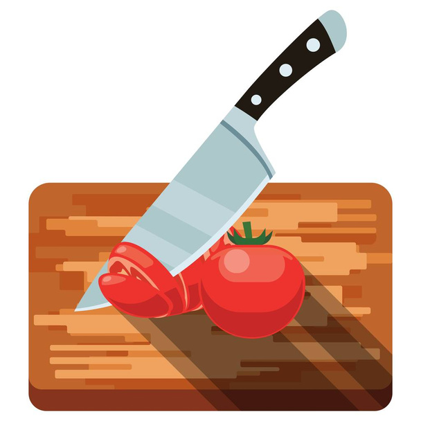 ナイフでウーデンまな板上の新鮮な野菜 - ベクター画像