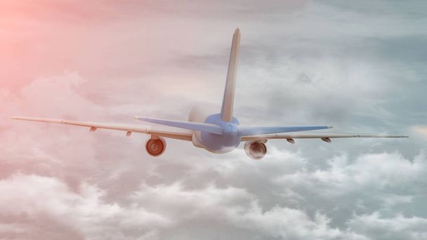 3D візуалізація комерційного літака на польоті над хмарами
 - Фото, зображення