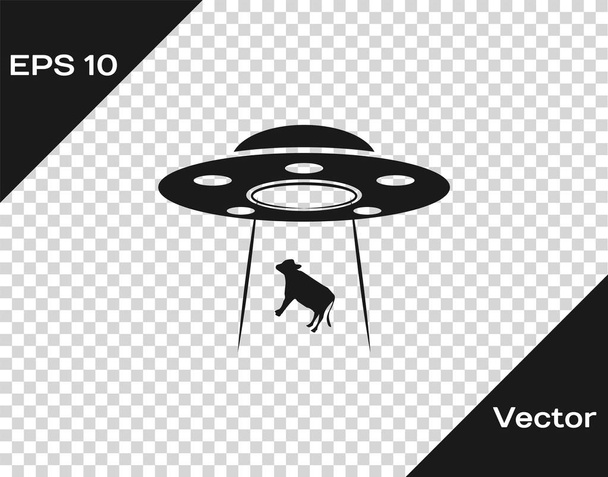 OVNI cinzento rapta ícone de vaca isolado em fundo transparente. Um disco voador. Nave espacial alienígena. Objeto voador desconhecido futurista. Ilustração vetorial
 - Vetor, Imagem