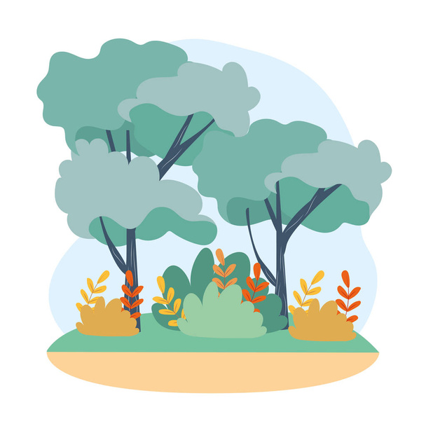 trees with branches leaves and nature bushes - Vector, Image