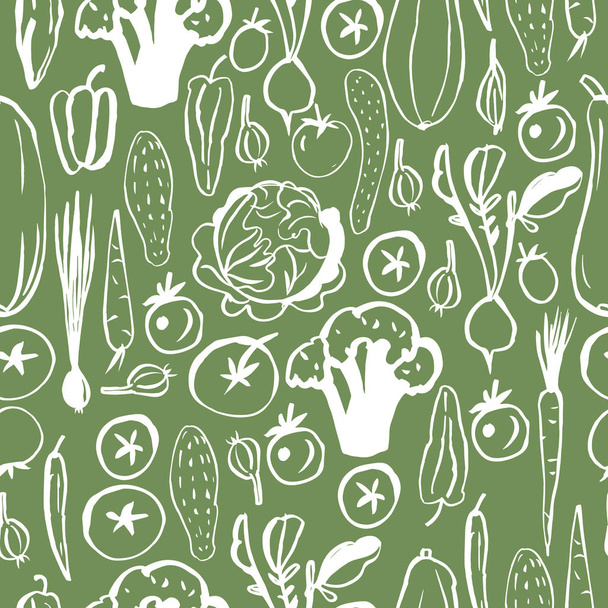 Hand drawn vegetables on green background.   - Vector, Image