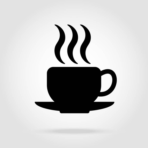 kopje koffie thee met stoom zwart pictogram op wit eps10 - Vector, afbeelding