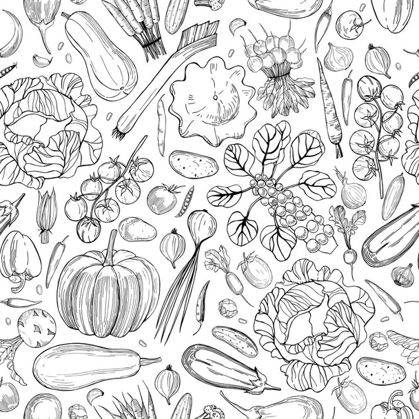 手描きの野菜とベクトルシームレスパターン  - ベクター画像