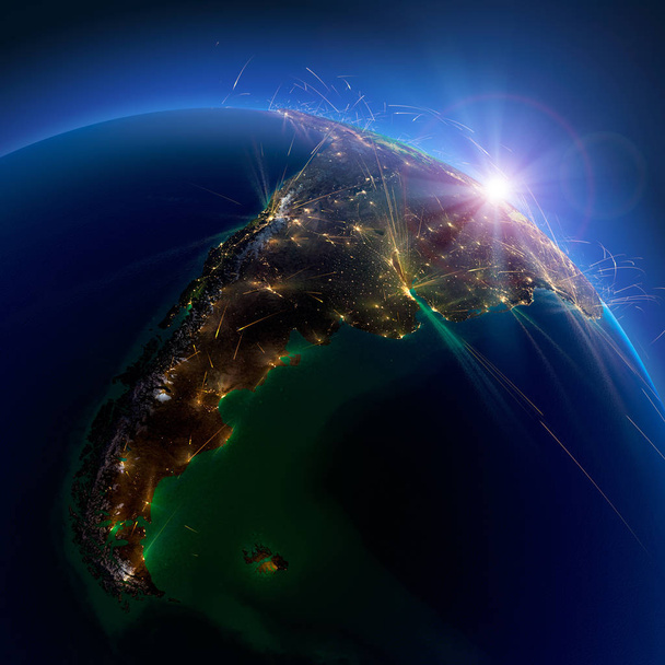 Trajets aériens détaillés sur Terre. Argentine et Chili. rendu 3D
 - Photo, image
