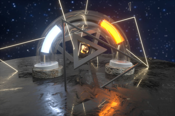 3d rendering, scientific mechanical ring in the outer space. - Zdjęcie, obraz
