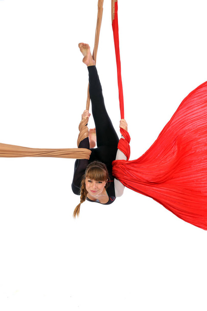 Gymnastics on aerial silk - Foto, imagen