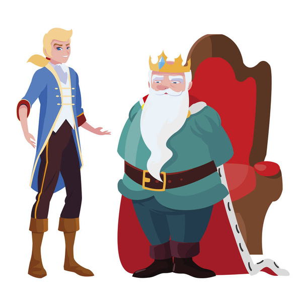 πρίγκιπας γοητευτικός με τον βασιλιά σε χαρακτήρες του θρόνου - Διάνυσμα, εικόνα