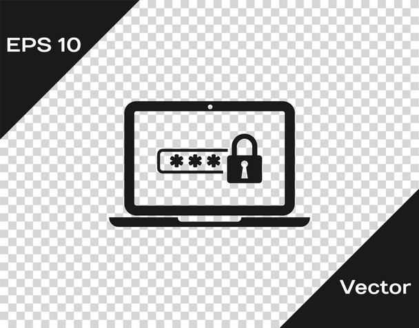 Grey Laptop with password notification and lock icon isolated on transparent background. Concept of security, personal access, user authorization, login form. Vector Illustration - Vector, Image