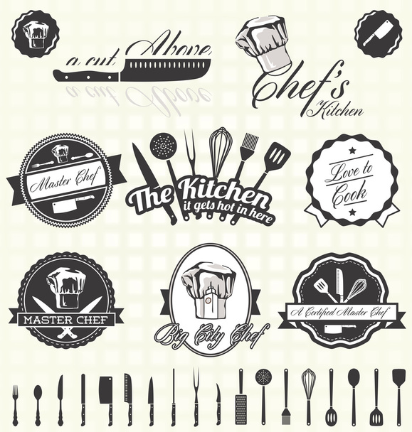 Conjunto de vectores: Etiquetas e iconos del chef maestro retro
 - Vector, Imagen