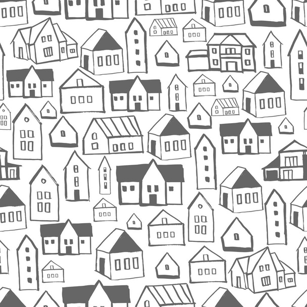 Hand drawn houses.  Vector  seamless pattern - Vector, Image