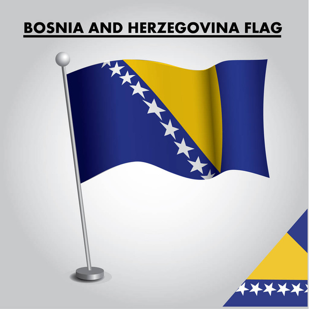 Ikona flagi Bośni i Hercegowiny. Narodowa flaga Bośni i Hercegowiny na słupie - Wektor, obraz